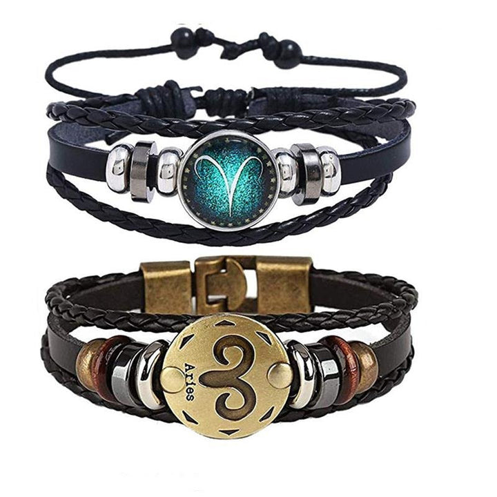 Herr Zodiac Armband i konstläder med guldbrun finish, perfekt present till honom, modearmband