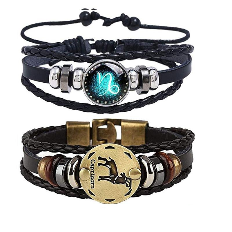Modearmband för män: Zodiac tema på konstläder, en utmärkt presentidé. Stjärntecken.