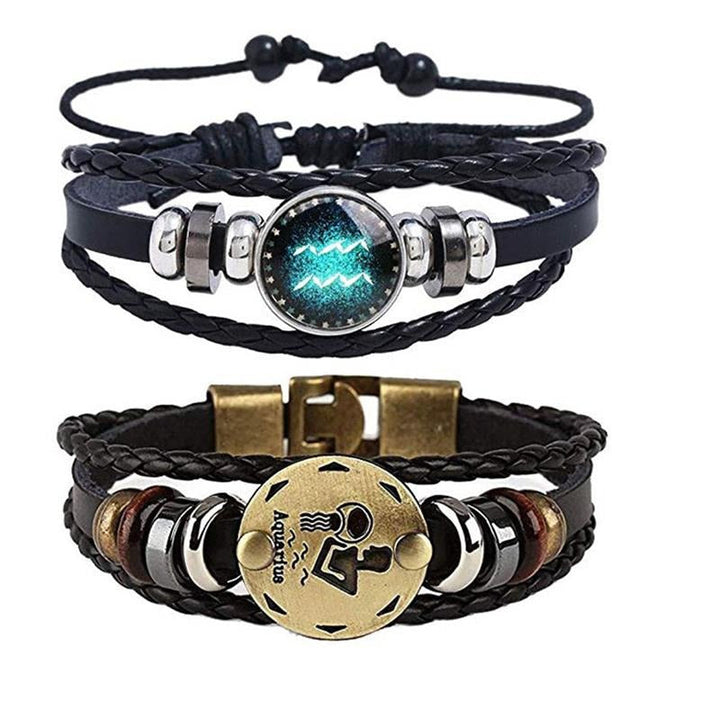 Herrarmband i konstläder med zodiak charm i fokus, modern och personlig stil.