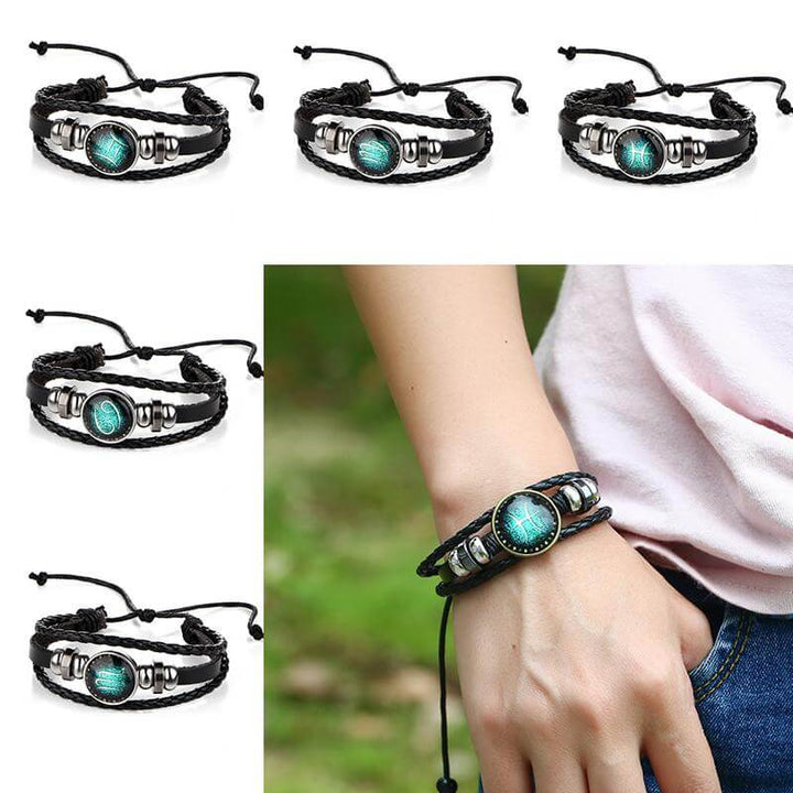 Zodiakarmband för män i högkvalitativt konstläder, ett meningsfullt och personligt herrarmband.
