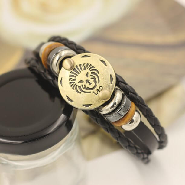 Zodiakharmband för herr, tillverkat av mjukt konstläder, bekvämt och stilfullt herrarmband.