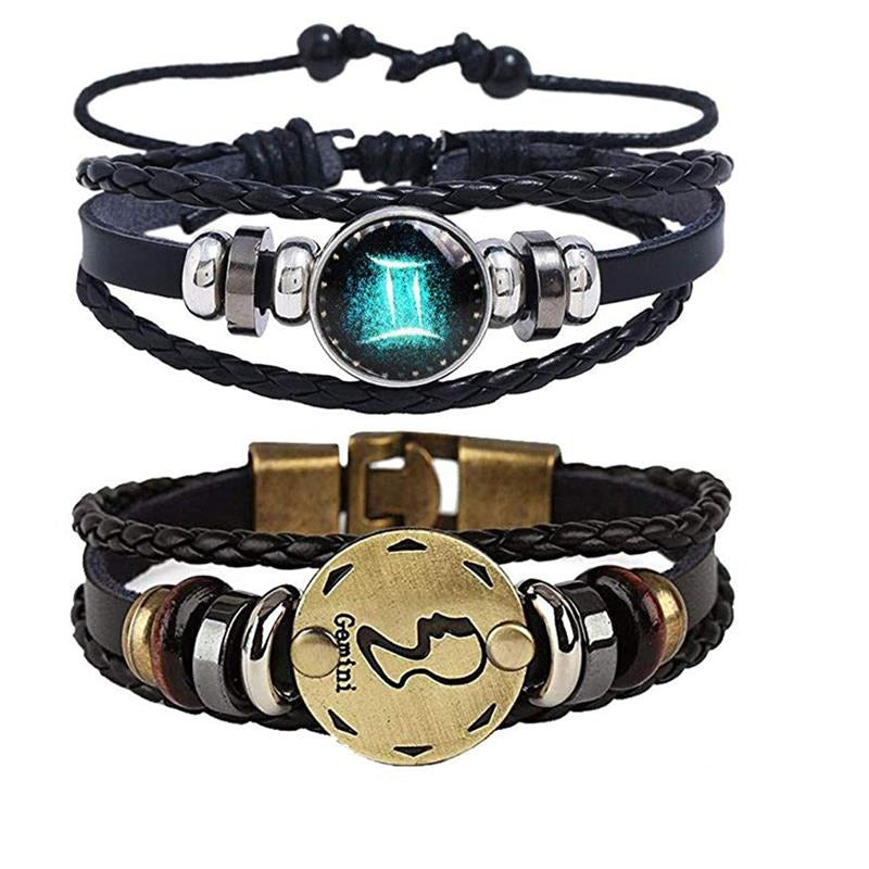 Manligt konstläderarmband med zodiak-symbol, stilrent tillbehör som passar alla handledsstorlekar