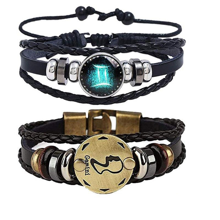 Manligt konstläderarmband med zodiak-symbol, stilrent tillbehör som passar alla handledsstorlekar