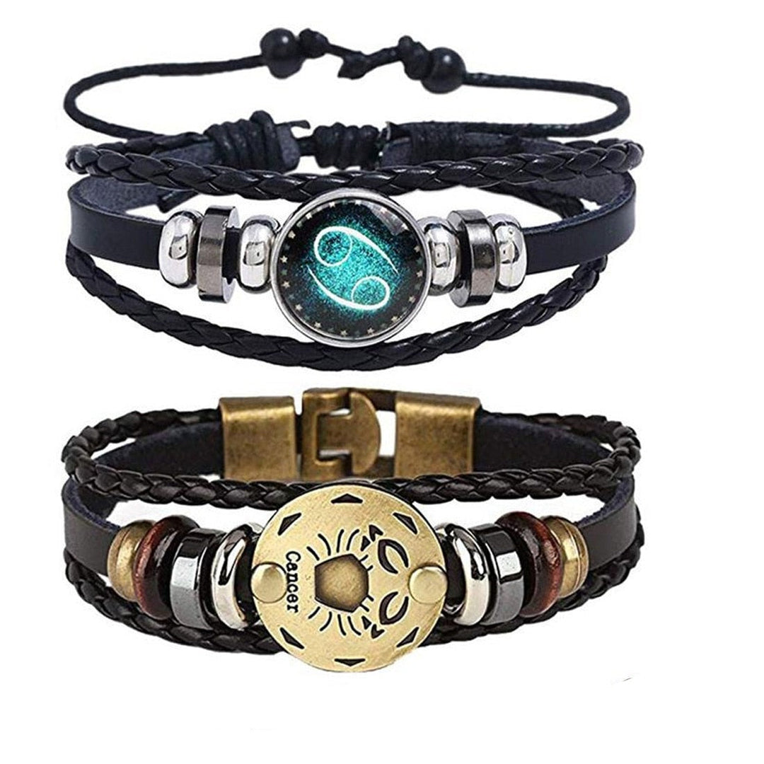 Zodiac charmarmband för män, tillverkat av slitstarkt konstläder, unikt modearmband