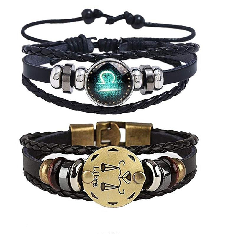 Zodiakarmband i konstläder för herrar, justerbart för bekväm passform. Charmarmband.