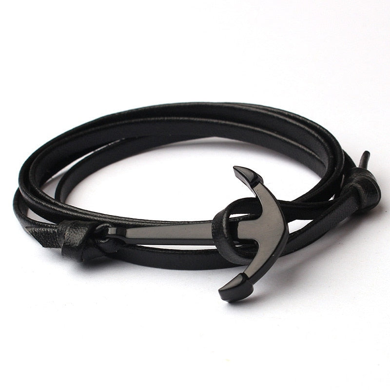 Marint herrarmband med ankare i läderstil. Perfekt accessoar för modern man.