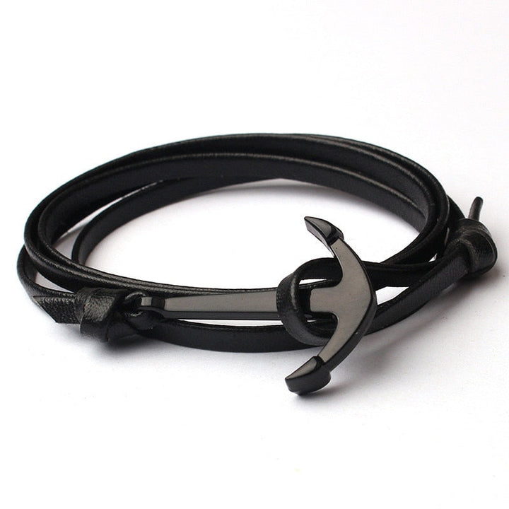 Marint herrarmband med ankare i läderstil. Perfekt accessoar för modern man.