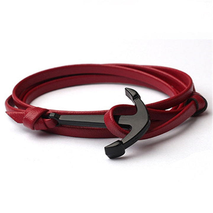 Herrsmycke: Ankare-armband i läderstil, justerbart för herrmode. Marin accessoar.