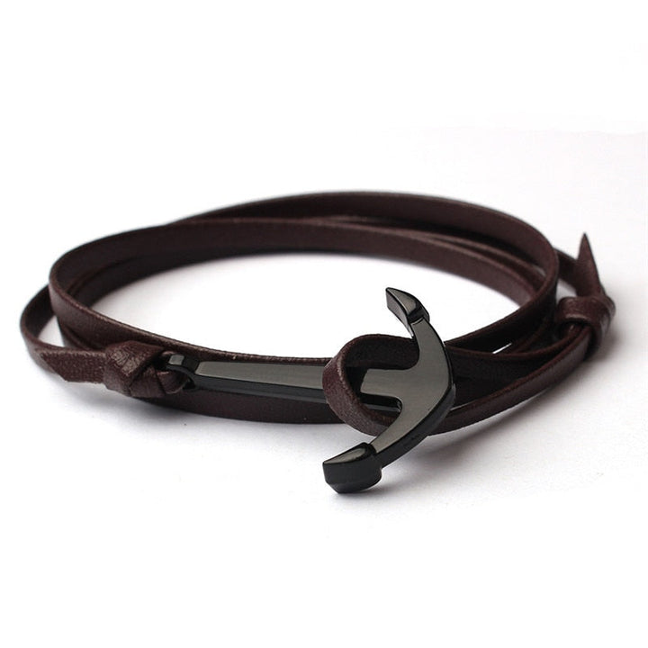 Justerbart ankare-armband i PU-läder för män. En tidlös maritim accessoar.