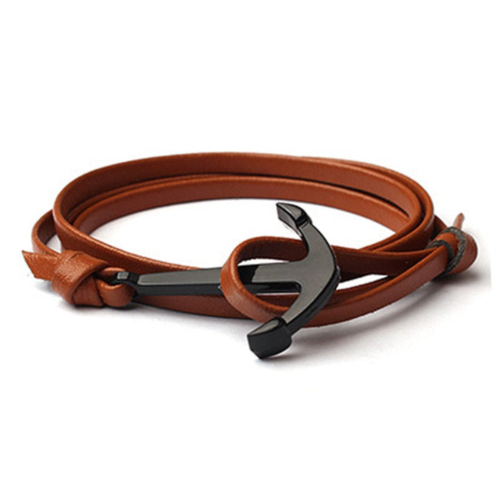 Maskulint ankare-armband i läderstil, justerbart herrarmband för daglig stil.