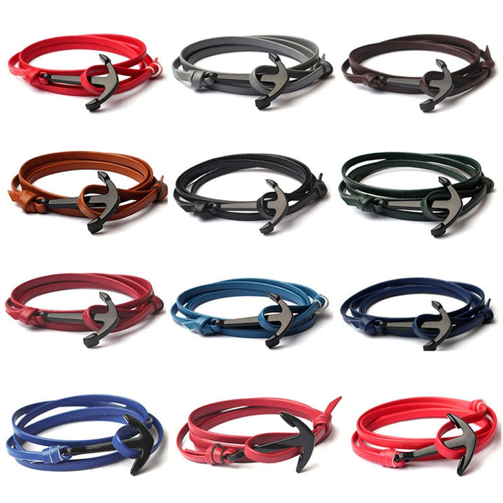 PU-läderarmband med ankardesign. Justerbart smycke i marin stil för herrar.