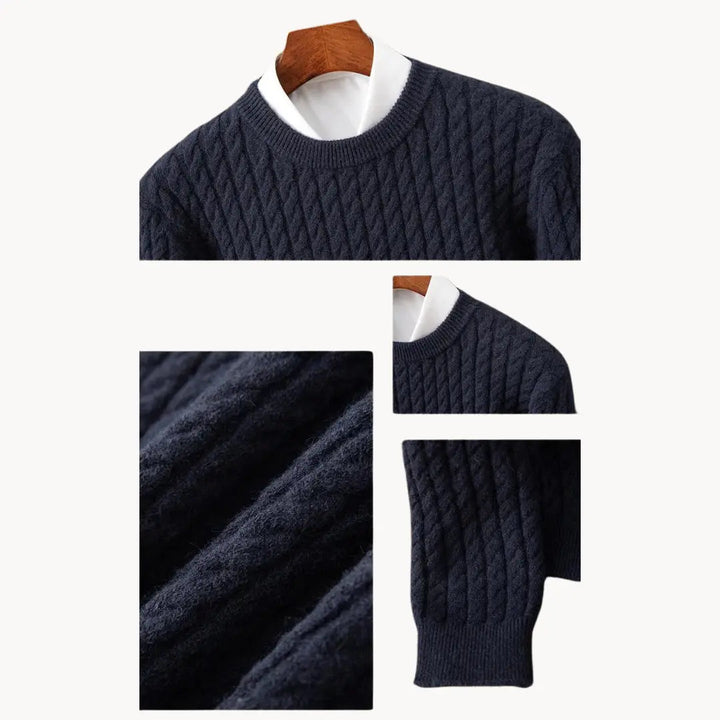 Höstmode: Stickad herrtröja med crewneck i stilren design. Mjuk och varm för vinterdagar.