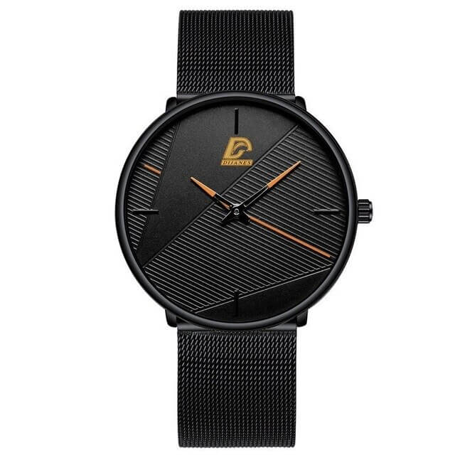 Minimalistiskt armbandsur, kvartsurverk, mörkblå urtavla, silverfärgad boett, brunt PU-läderband.