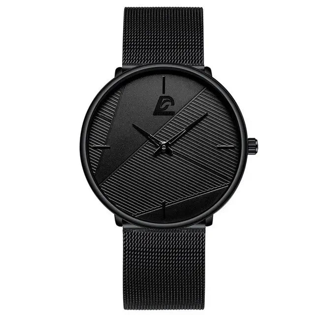 Herrklocka elegant med grön urtavla, guldfärgad boett och brunt PU-läderarmband, ultratunn stil.