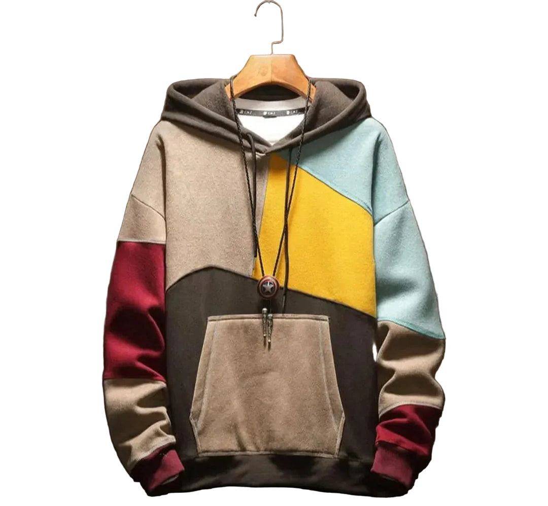 Herrarnas casual huvtröja med färgblock i modern urban stil, bekväm för vardagsbruk. Perfekt höstmode.