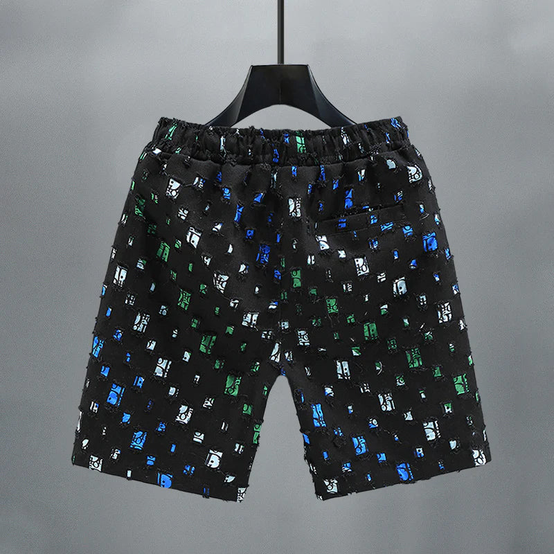 Casual sommarshorts för män, färgglada slitna jeansshorts perfekta för festivaler och vardag.