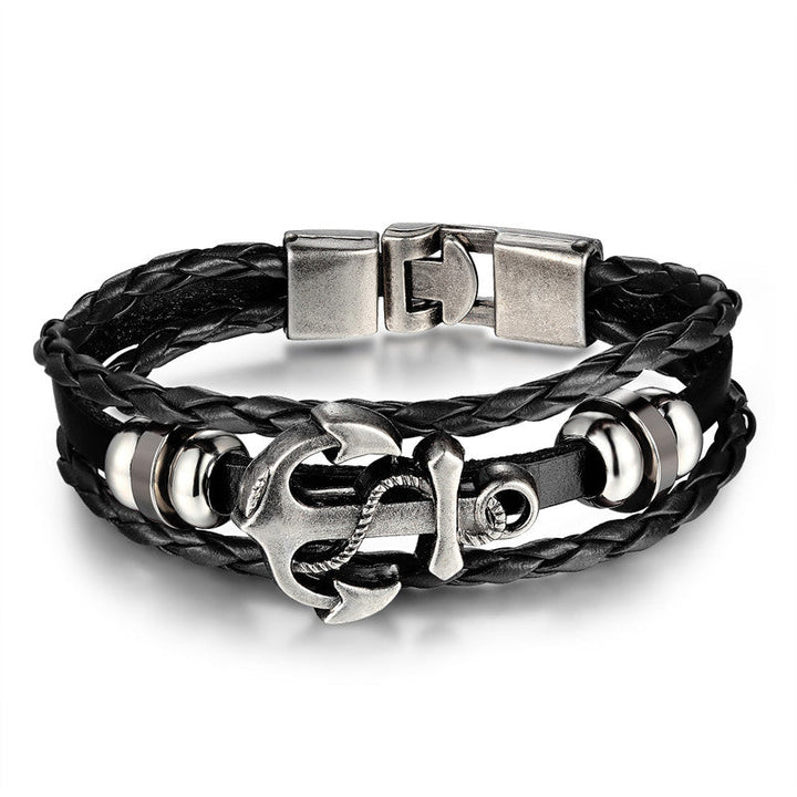 Herrarnas stilfulla läderarmband med ankare, perfekt för marininspirerad stil.