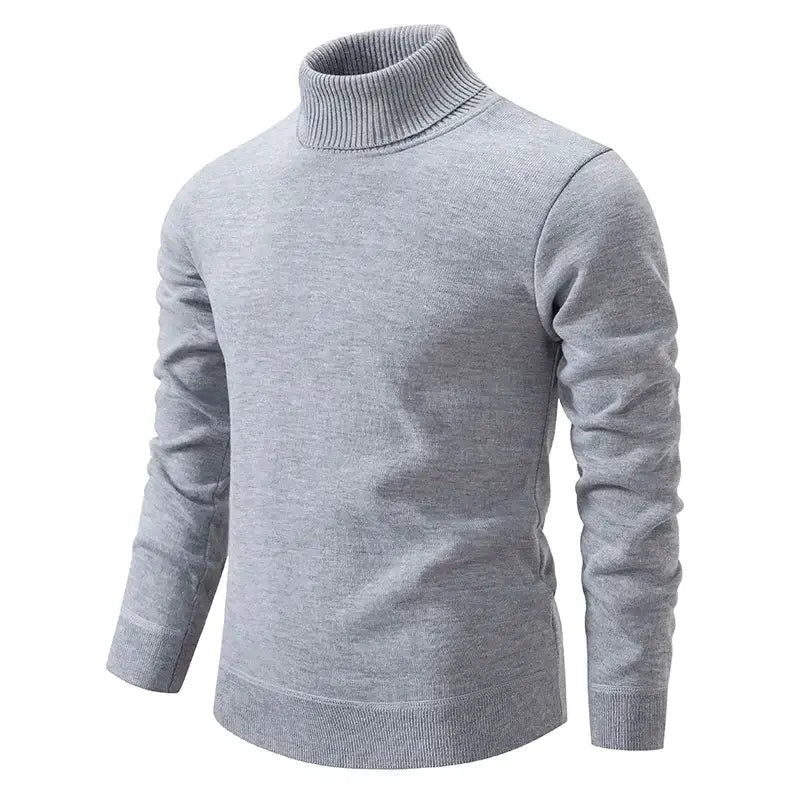 Mörk herr turtleneck-tröja i tidlös design, ett basplagg med slimmad passform för snygga outfits.