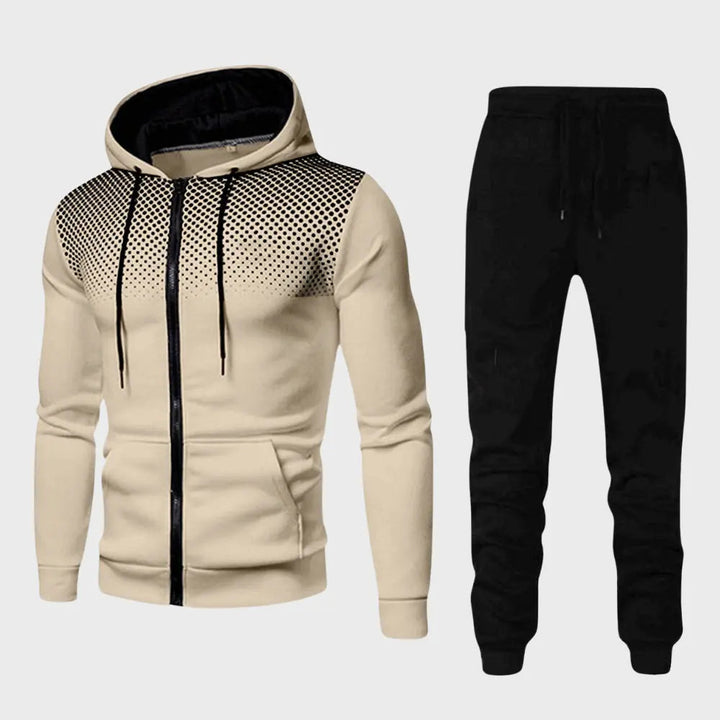 Komplett herrträningsset med hoodie och byxor, designat för maximal komfort och rörelsefrihet.