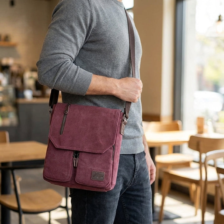 Herrarnas vintage messenger-axelväska i canvas. Stilren & funktionell vardagsväska.