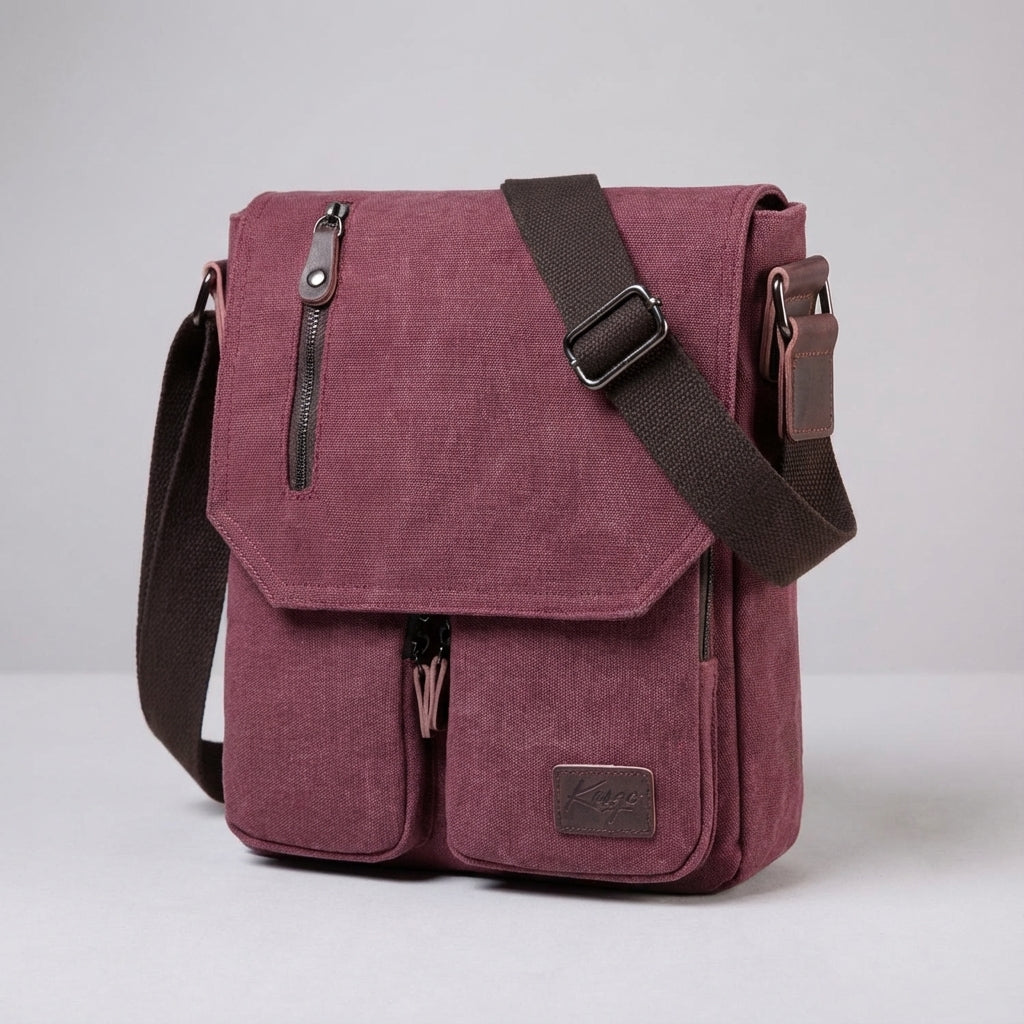 Crossbody axelväska i vintage-stil för herr. Funktionell canvasväska för alla tillfällen.