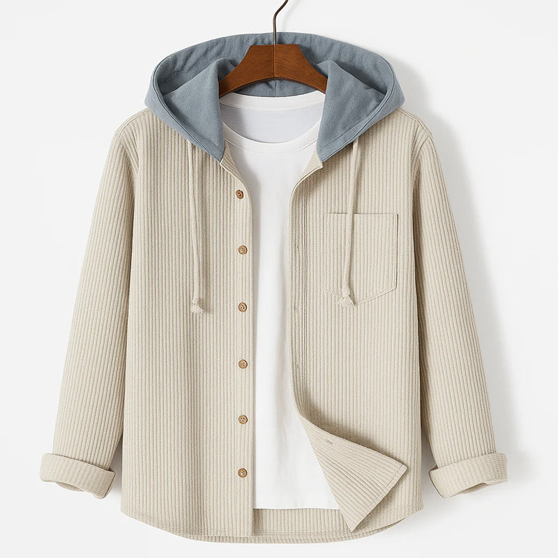 Snygg vår- och höstjacka för män, overshirt med huva i manchesterstil för avslappnad vardag.