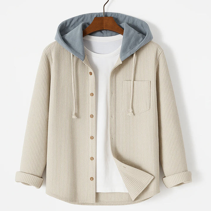 Snygg vår- och höstjacka för män, overshirt med huva i manchesterstil för avslappnad vardag.