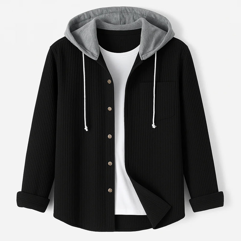 Herrars manchester-overshirt med huva, idealisk herrskjorta för lagerpålager och avslappnad stil.
