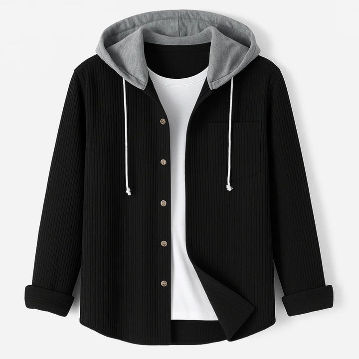 Herrars manchester-overshirt med huva, idealisk herrskjorta för lagerpålager och avslappnad stil.
