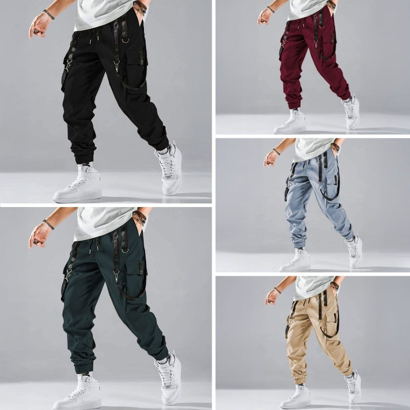 Moderna herr-cargobyxor, taktisk design med flertalet fickor, perfekta för streetwear och fritid.