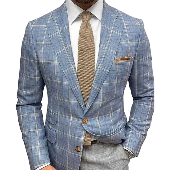 Herrars vändbara sportkappa i blått med elegant randig design. Mångsidig vår-/höstjacka för en skräddarsydd look.