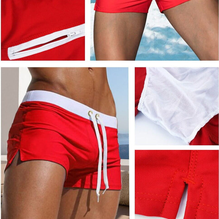 Herrshorts för bad i modern design, snabbtorkande tyg och bekväm passform.