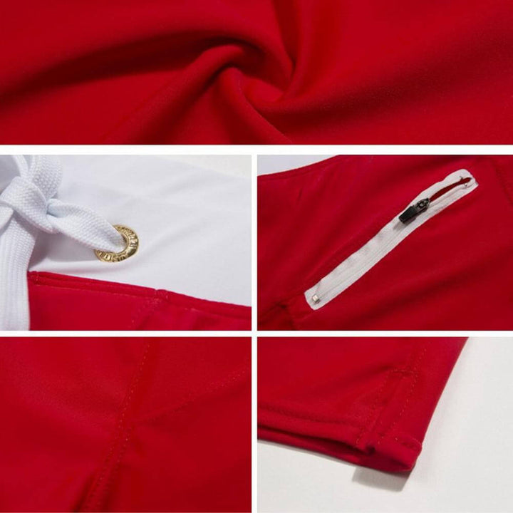 Herrbadbyxor i snabbtorkande polyester-spandex med dragsko, perfekta för simning och vattensport.