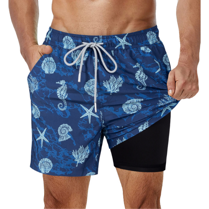Sportiga 2-i-1 badshorts för män, idealiska för simning och aktiviteter, bekväm passform