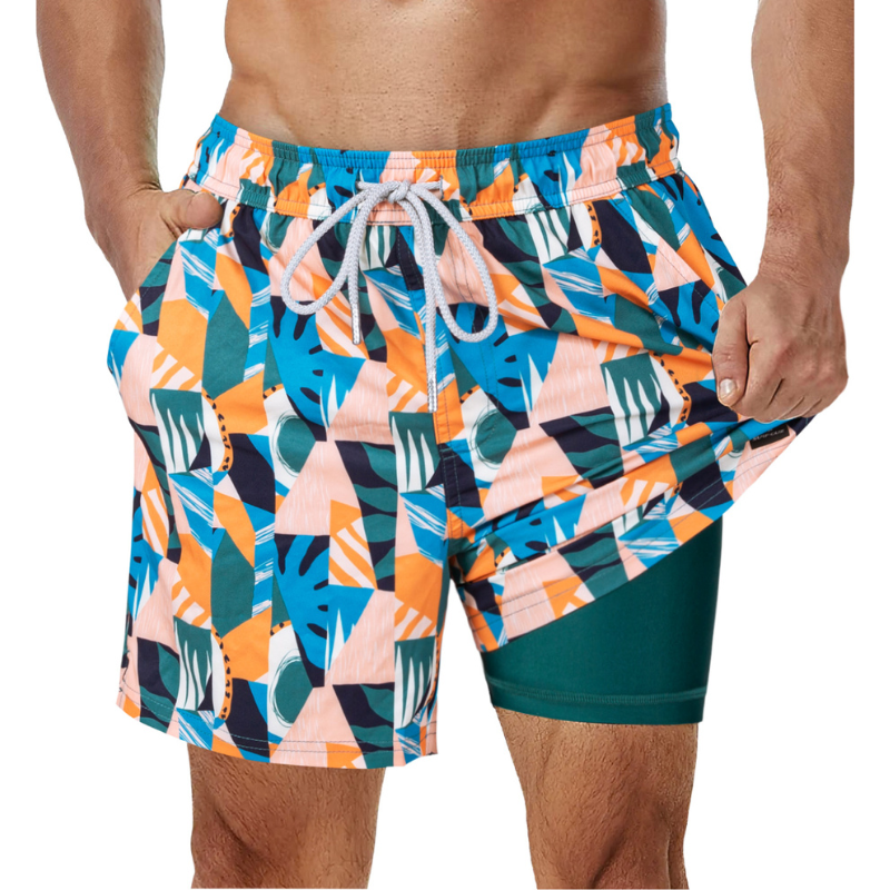 Snabbtorkande badshorts för herr, 2-i-1 design med praktiska fickor, perfekt sommarplagg