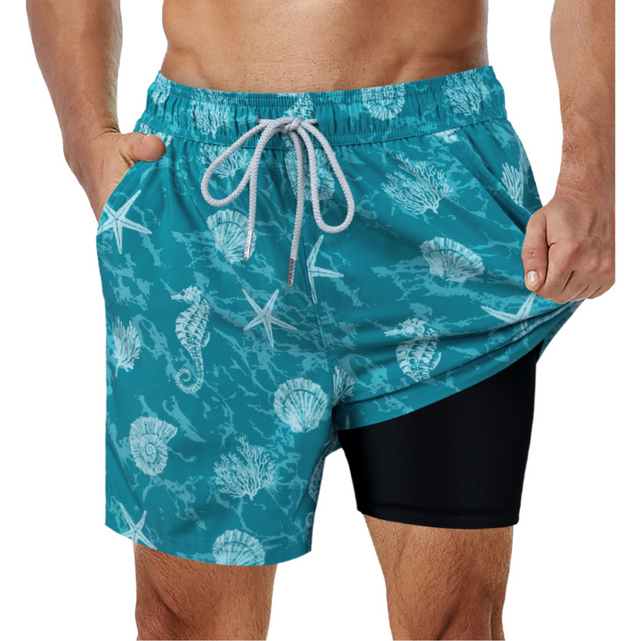 Aktivitetskläder: 2-i-1 badshorts för herr med justerbar midja och andningsbart material