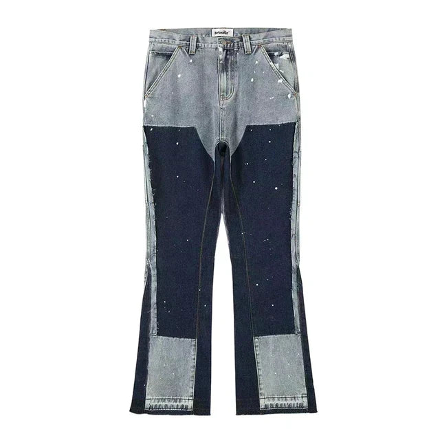 Blå retro streetwear herrbyxor med unikt mönster. Bekväma, avslappnade byxor för casual mode.