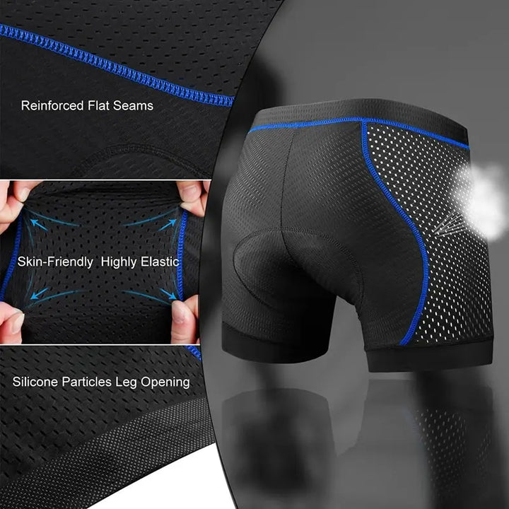 Andningsbara herrcykelbyxor i polyester/spandex med 5D-polstring, perfekt för långa och svettiga cykelpass.