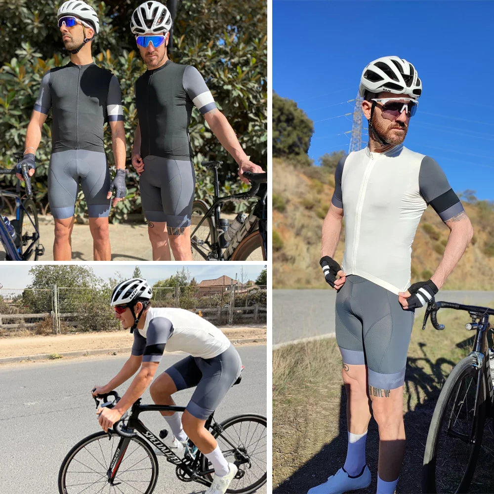 Ergonomiska hängslen på herrcykelbyxorna i stretchigt material ger en säker passform utan att skava.