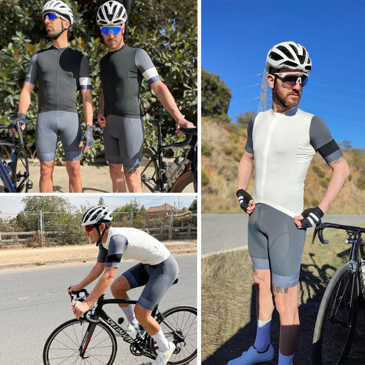 Ergonomiska hängslen på herrcykelbyxorna i stretchigt material ger en säker passform utan att skava.
