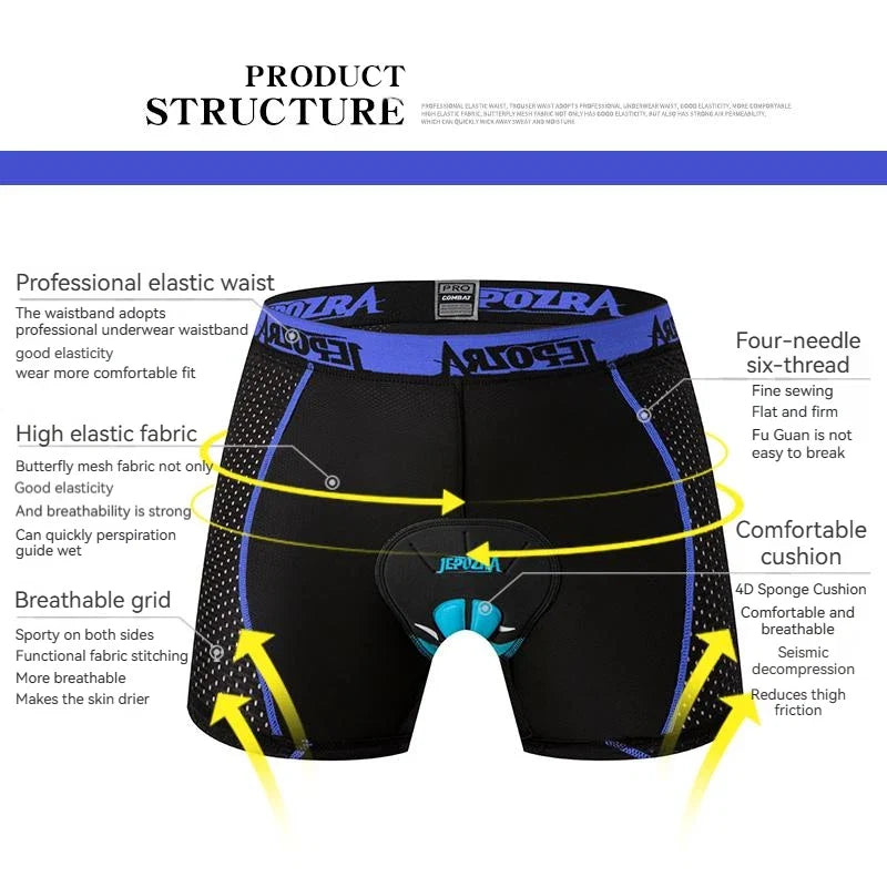 Svarta herrcykelshorts med andningsbart material och 4D gel pad, idealiska för cykelkomfort & träning.