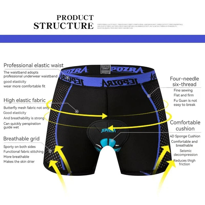 Svarta herrcykelshorts med andningsbart material och 4D gel pad, idealiska för cykelkomfort & träning.