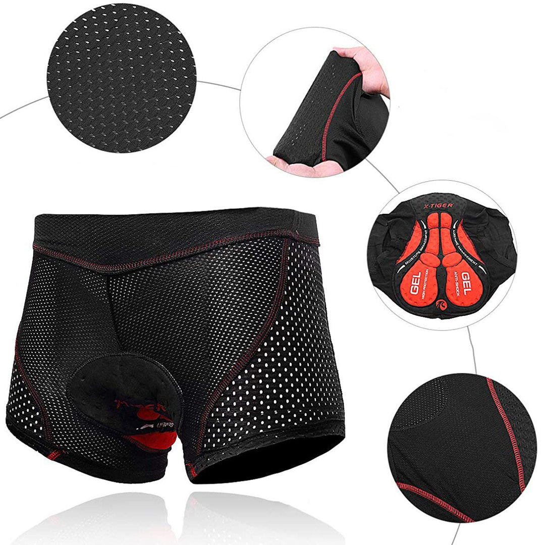 Närbild på 5D gelvadderingen i herr cykelshorts, detaljerar material och tjocklek för bästa komfort.