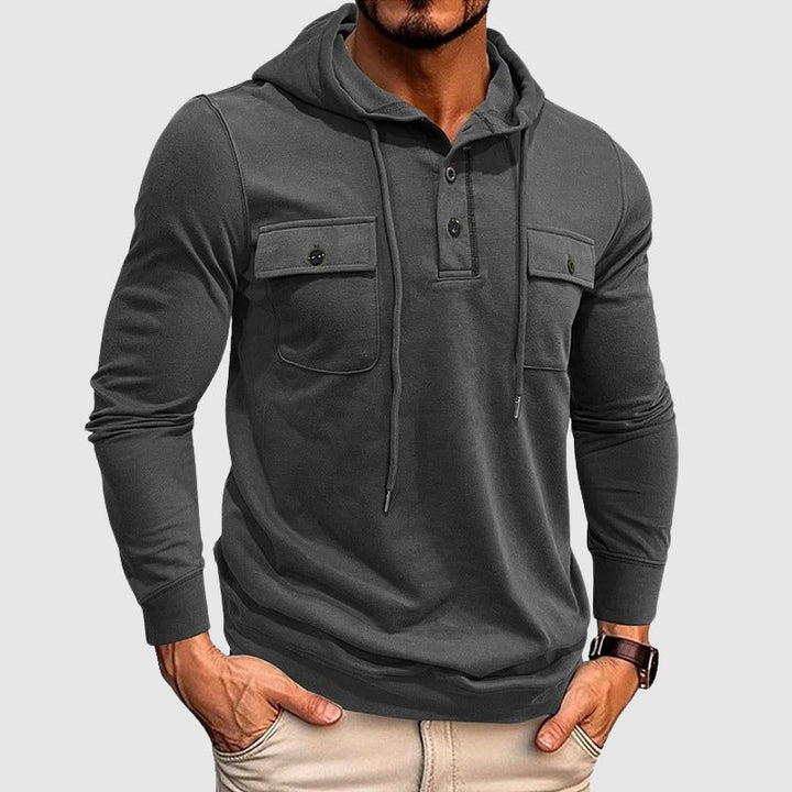 Mäns casual hoodie för komfortabel urban stil. Mångsidig enfärgad huvtröja med avslappnad passform & fickor.