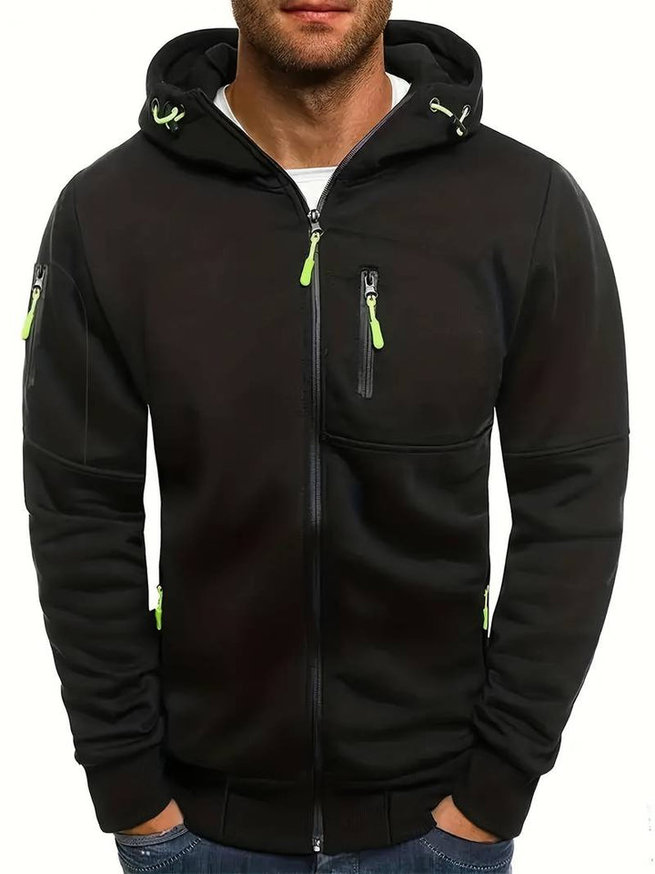 Herrhoodie i mjuk polyester-bomullmix, perfekt vardagsstil i flera färger, bekväm passform.