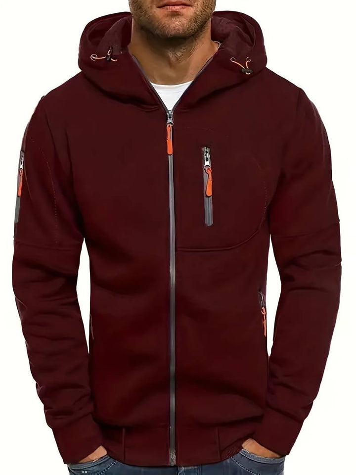 Mysig herrhoodie, idealisk för kalla dagar, mjuk och varm i polyester-bomull.