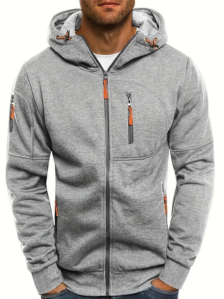 Grön herrhoodie, bekväm passform, vardagsstil, polyester-bomullmix.
