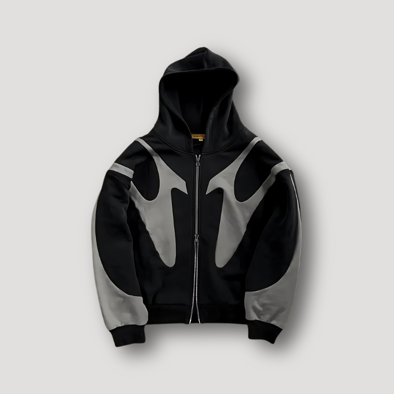 Trendig ziphoodie för män med huva och fickor. Sportig överdel perfekt för höst- och vårmode.