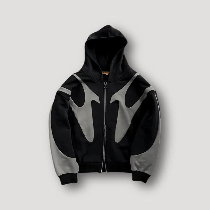 Trendig ziphoodie för män med huva och fickor. Sportig överdel perfekt för höst- och vårmode.