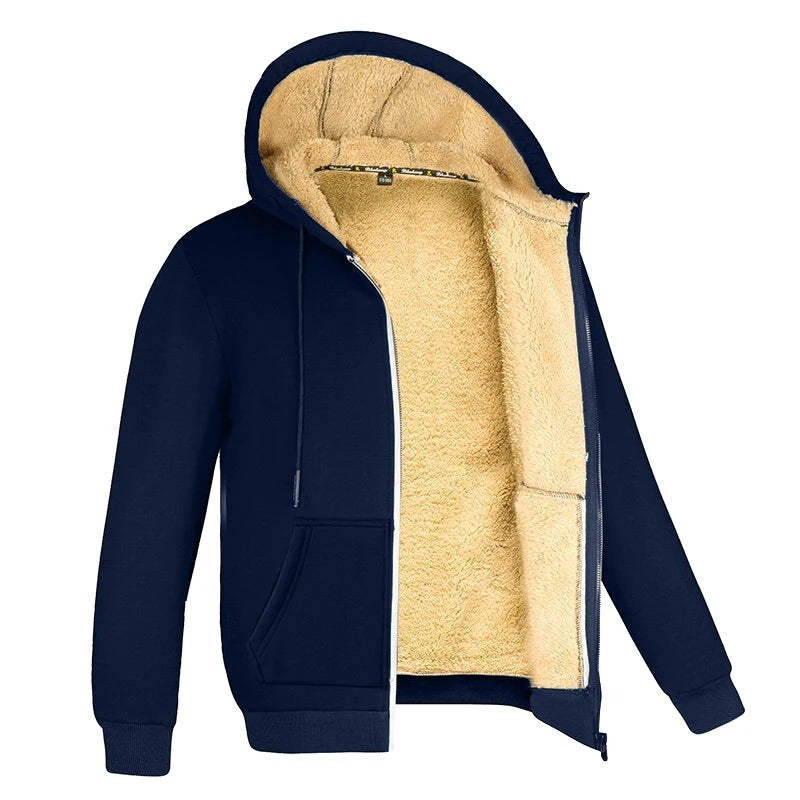 Mysig herrhoodie med dragkedja, idealisk som ytterplagg. Varm och stilren sweatshirt för vinterbruk.